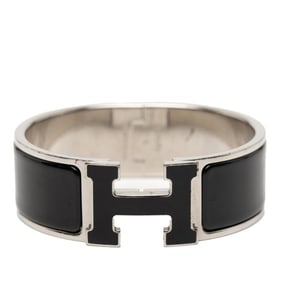 Hermes Click-Clack H PM Bangle in Silver and Black Metal for Women
