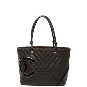 Chanel Cambon Line Coco Mark Large Tote Bag Handbag Brown Leather Women's CHANEL