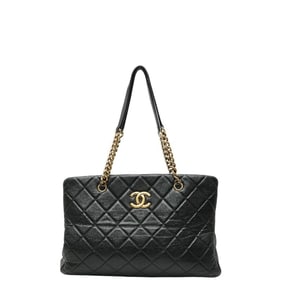 CHANEL Matelasse Coco Mark Shoulder Bag Tote Black Lambskin Women's