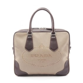 Prada handbag, canvas and leather, women's, beige brown