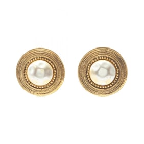 CHANEL Earrings, Gold-Plated with Faux Pearls, Women's, Gold and White