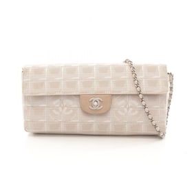 CHANEL New Travel Line Chocobar Shoulder Bag, Leather, Nylon Canvas, Women's, Beige, A15316