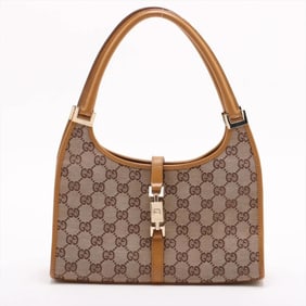 Gucci GG Canvas Jackie 002 1068 Leather Handbag Tote Beige Women's