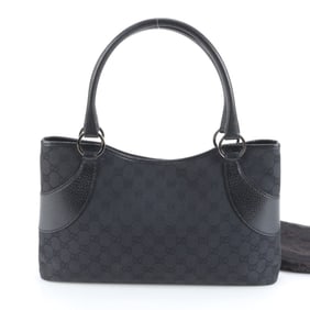 Gucci GG Canvas 113015 Leather Tote Bag Shoulder Handbag Black Brand Women's