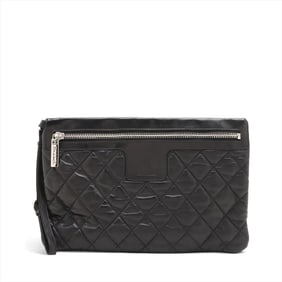Chanel Matelasse Lambskin Coco Mark Leather Clutch Bag Hand Pouch Black Women's