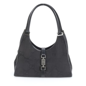 Gucci GG Canvas Jackie 002-1067 Leather Tote Bag Shoulder Black Women's