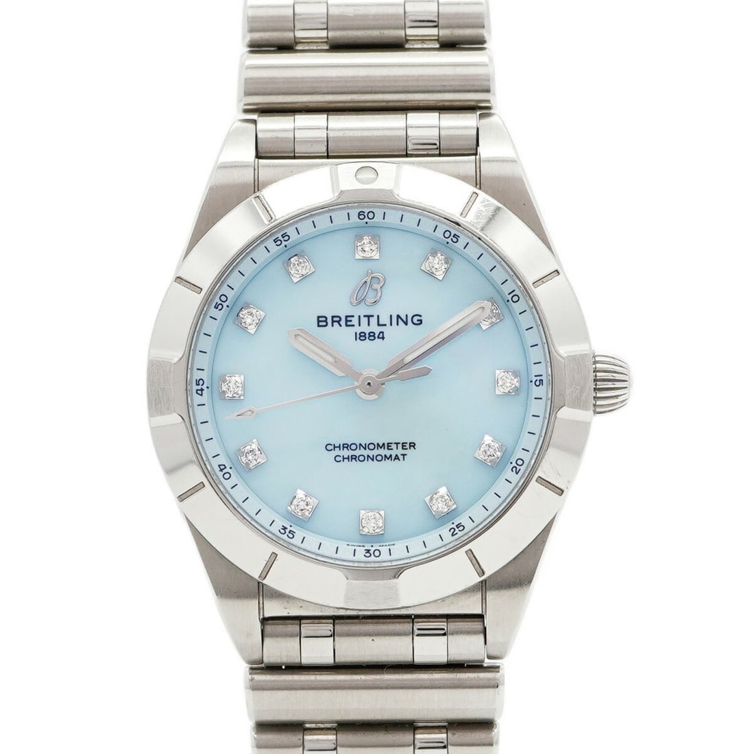 Breitling Chronomat 28 A72310 Women's Blue Dial Watch: --- Catalog ---Category: SizeWrist Size: 14cm / 5.51''Case Diameter: 28mm / 1.1''Category: DesignType: WristwatchGender: WomenColor (Dial): Blue shellMaterial (Band): Stainless steelCategory: GeneralM