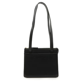 CHANEL Embroidered Tote Bag Shoulder Leather Black