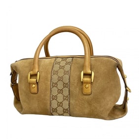 Gucci GG Canvas Handbag 120886 Suede Beige Women's
