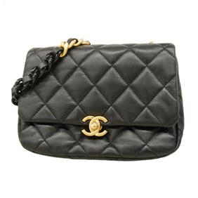 Chanel Matelasse Shoulder Bag with Chain Bag, Lambskin, Black, Women's