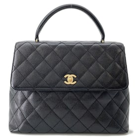 CHANEL Matelasse Coco Mark Caviar Leather Handbag A12397 Black