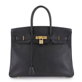 Hermes Hermès Birkin 35 Ardennes Black Handbag with Gold Hardware and F Stamp