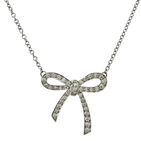 Pre-owned Tiffany & Co. bow necklace in platinum with diamonds.