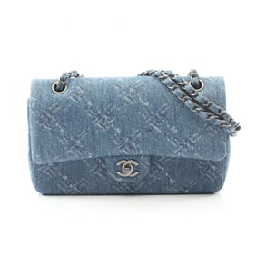 Chanel Coco Mark Double Flap Shoulder Bag, Denim, Women's, Blue