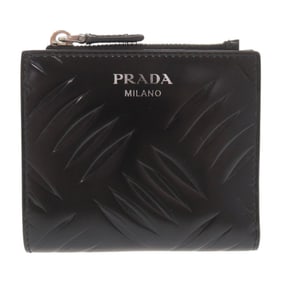 Excellent condition Prada logo compact wallet in brushed leather, black, bifold wallet, 0352PRADA