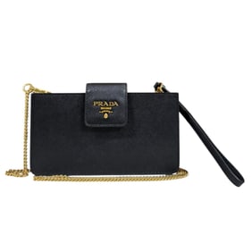 Prada Saffiano Shoulder Bag, Leather 1ZH034, Black, Women's, Pre-owned, 2-Way, Chain, Smartphone