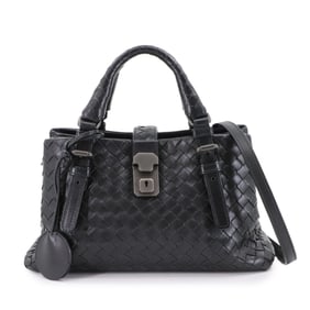 Bottega Veneta Intrecciato Baby Roma 2-way hand/shoulder bag in black leather.