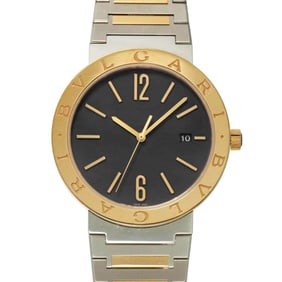 BVLGARI Two-tone Men's Watch BBP41SG Date Black 18K White Gold Automatic