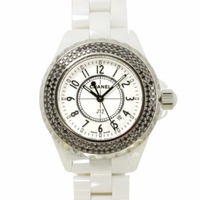 CHANEL J12 33mm H1630 Women's Watch with Black Diamond Bezel, Date Display, White Ceramic Quartz