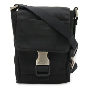 PRADA Triangle Shoulder Bag, Pochette, Waist Pouch, Body Leather and Nylon, Black, MV583