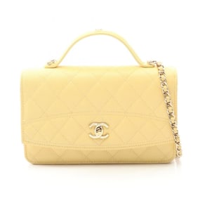 CHANEL Matelasse Top Handle Shoulder Bag in Grained Calfskin Caviar, Yellow