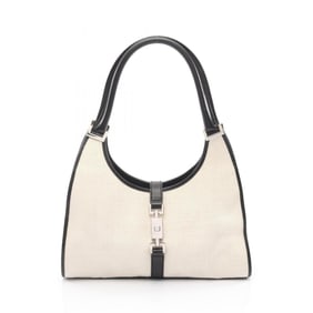 Gucci Jackie Shoulder Bag, Canvas and Leather, Women's, White Black, 002-1067