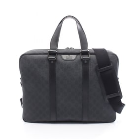 Gucci GG Supreme Business Bag, Coated Canvas and Leather, Men's, Black Gray, 337081