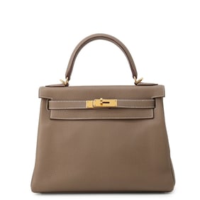 Hermes Hermès Kelly 28 Handbag, Inner Stitching, Etoupe/Togo, B Stamp, 2-Way Shoulder Bag