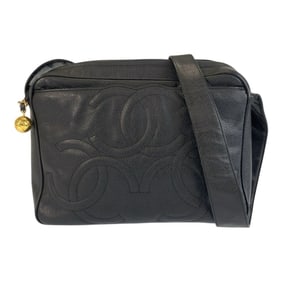 CHANEL Triple Coco Caviar Skin Black Leather Shoulder Bag with Gold Hardware, Women's