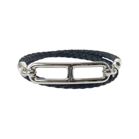 HERMES Luli Black Silver Leather and Metal Bracelet 071727F Women's