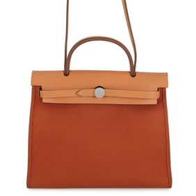 Hermes Hermès Air Bag Zip PM in Orange/Natural/Toile H/Vache Hunter, A Stamp, 2-Way