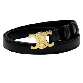 Celine Women's Triomphe Leather Belt, Small, 18mm, Black and Gold, Thin Waist Belt
