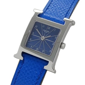 Hermès H Watch Women's Quartz QZ Stainless Steel with Leather Strap HH1.210 Silver Blue ?B