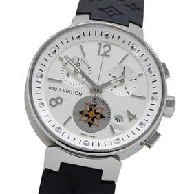 Louis Vuitton Tambour Moonstar Chronograph Quartz Watch for Boys, QZ Stainless Steel, Rubber,