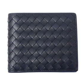 Bottega Veneta Men's Bifold Wallet with Bill Compartment, Intrecciato Leather, Navy Blue, Mini