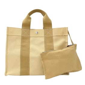 Hermes Hermès Women's Coquillage PM Toile Officier Handbag/Tote Bag in Beige and Yellow with Pouch