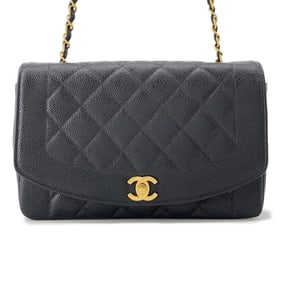 CHANEL Chain Shoulder Bag Matelasse 25 Coco Mark Diana Caviar Skin A01165 Black