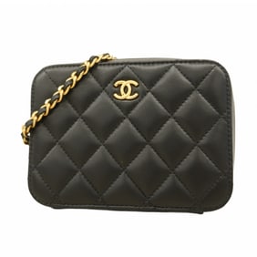 Chanel Matelasse Shoulder Bag with Chain Bag, Lambskin, Black, Women's, P1935515