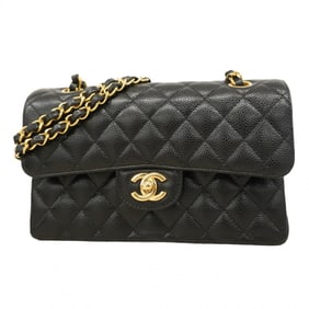 Chanel Matelasse Shoulder Bag with Double Flap and Chain, Caviar Leather, Black, Women's, P1929287