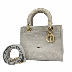 Christian Dior Lady D-Light Canvas Handbag, Gray, 2-Way Bag, Women's, P1927386