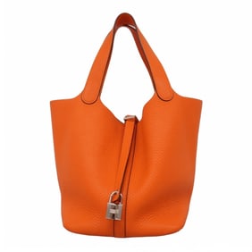 Hermes Hermès Picotin Lock MM Handbag in Taurillon Clemence Leather, Orange, with R Stamp, Women's,