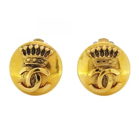 Chanel Coco Mark Circle Crown Motif Earrings with GP Plated Diamonds for Women, P1904078