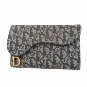 Christian Dior Tri-fold Long Wallet Trotter Saddle Canvas Navy Women's
