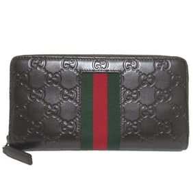GUCCI GG Shima Sherry Line Round Zip Long Wallet, Dark Brown, Men's