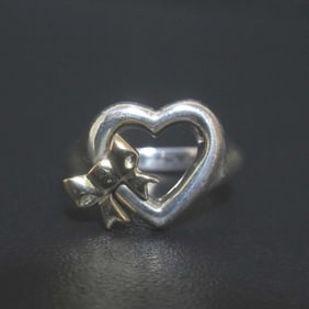 Tiffany & Co. Heart Ribbon Ring, 925 x 750mm, Silver and Gold, Women's