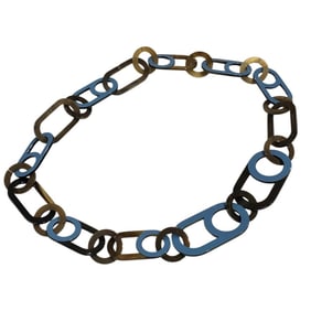 HERMES Variation Buffalo Horn Long Necklace Blue Women's
