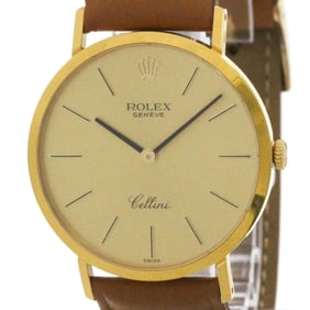 ROLEX Cellini 4112 18K Gold Leather Hand-Winding Mens Watch
