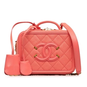CHANEL Matelasse Coco Mark CC Figurine Handbag/Shoulder Bag, 2-Way, Pink Caviar Skin, Women's