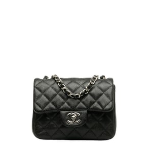 CHANEL Mini Matelasse Chain Shoulder Bag in Black and Silver Caviar Skin for Women