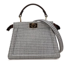 Fendi Peekaboo Iseeu Mini Handbag/Shoulder Bag, 2-Way, 8BN335, Gray/Brown, Cotton/Leather, Women's,